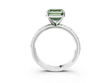 White gold Fancy Green Asscher  Solitaire Diamond Ring with Milgrain and Black Enamel X Pattern Band_49