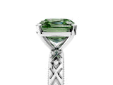White gold Fancy Green Asscher  Solitaire Diamond Ring with Milgrain and Black Enamel X Pattern Band_51