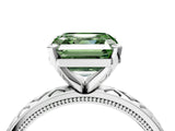 White gold Fancy Green Asscher  Solitaire Diamond Ring with Milgrain and Black Enamel X Pattern Band_55