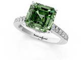 White gold Fancy Green Asscher  Solitaire Diamond Ring with Pavé Band and Four-Prong Setting_1