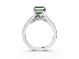 White gold Fancy Green Asscher  Solitaire Diamond Ring with Pavé Band and Four-Prong Setting_3