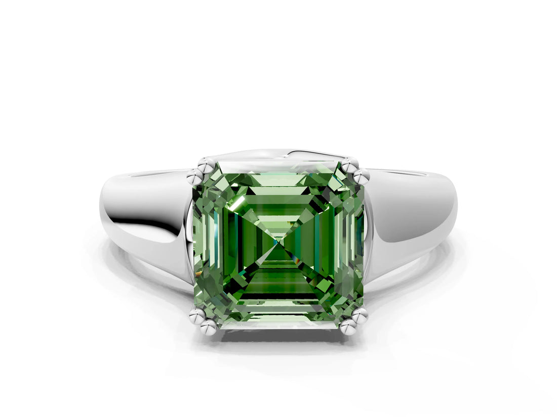 White gold Fancy Green Asscher  Solitaire Diamond Ring with Six-Prong Cathedral Setting_31