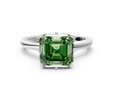 White gold Fancy Green Asscher  Solitaire Diamond Ring with Six-Prong Setting on a Classic Band