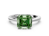 White gold Fancy Green Asscher  Solitaire Diamond Ring with Split Shank and Four-Prong Setting