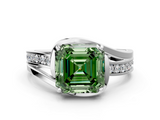 White gold Fancy Green Asscher  Solitaire Diamond Ring with Split Shank and Prong Setting