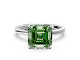 White gold Fancy Green Asscher  Solitaire Diamond Ring with Thin Band and Four-Prong Setting