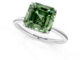White gold Fancy Green Asscher  Solitaire Diamond Ring with a Classic Band and Four-Prong Setting 1
