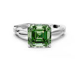 White gold Fancy Green Asscher  Solitaire Diamond Twisted Band with Four-Prong Setting