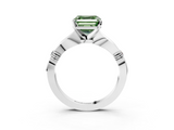 White gold Fancy Green Asscher  Solitaire Diamond Twisted Band with Four-Prong Setting_3