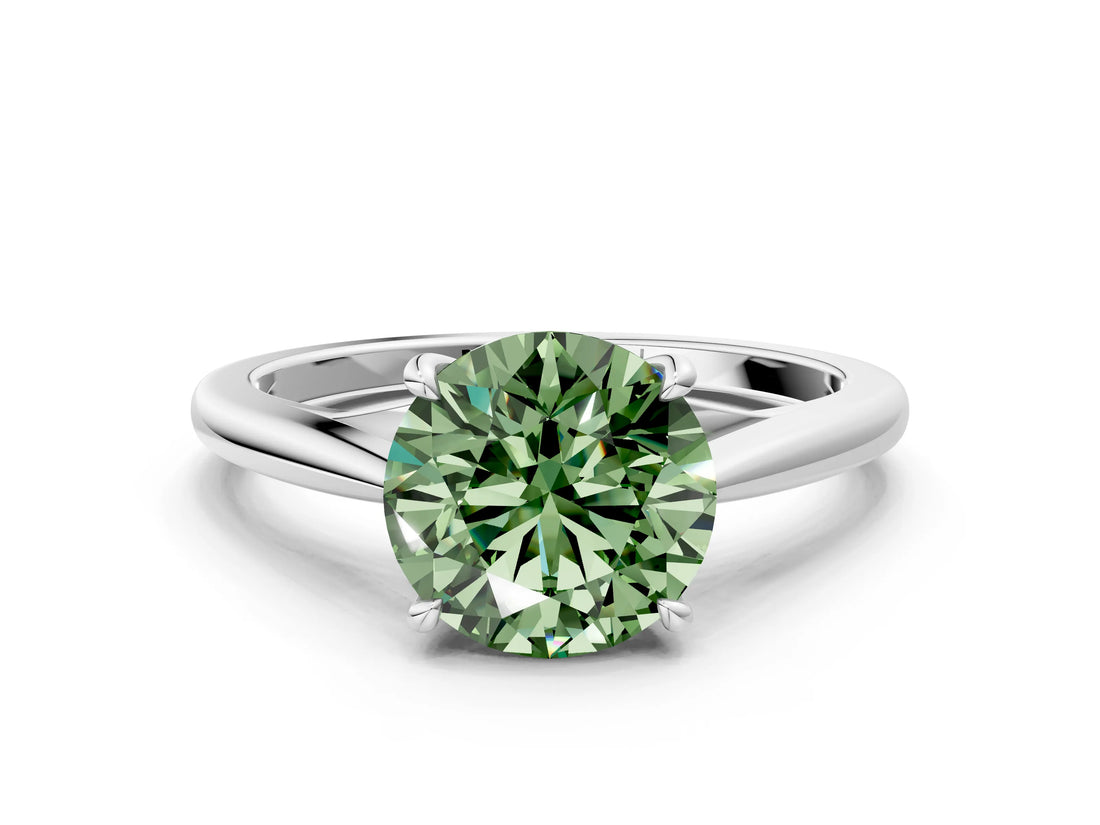 White gold Fancy Green Asscher  Solitaire Engagement Ring with Four-Prong Setting and Classic Band 1