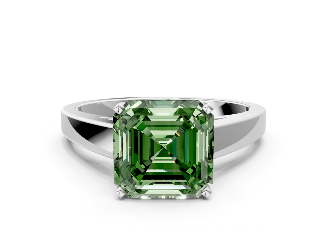 White gold Fancy Green Asscher  Solitaire Engagement Ring with Four-Prong Setting and Tapered Band_19