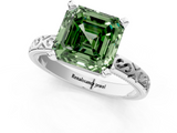 White gold Fancy Green Asscher  Solitaire Engagement Ring with Scrollwork Band and Four-Prong Setting_18