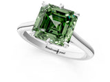 White gold Fancy Green Asscher  Solitaire Engagement Ring with Six-Prong Setting and Classic Band 1