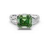 White gold Fancy Green Asscher  Solitaire Filigree Engagement Ring with Halo and Prong Setting_17