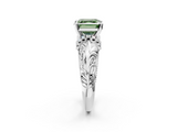 White gold Fancy Green Asscher  Solitaire Filigree Engagement Ring with Halo and Prong Setting_19