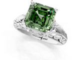 White gold Fancy Green Asscher  Solitaire Filigree Engagement Ring with Halo and Prong Setting_19