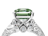 White gold Fancy Green Asscher  Solitaire Filigree Engagement Ring with Halo and Prong Setting_21
