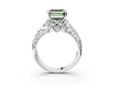 White gold Fancy Green Asscher  Solitaire Filigree Engagement Ring with Halo and Prong Setting_21