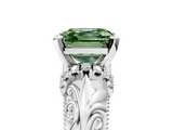 White gold Fancy Green Asscher  Solitaire Filigree Engagement Ring with Halo and Prong Setting_23