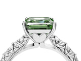 White gold Fancy Green Asscher  Solitaire Floral Milgrain Engagement Ring_35
