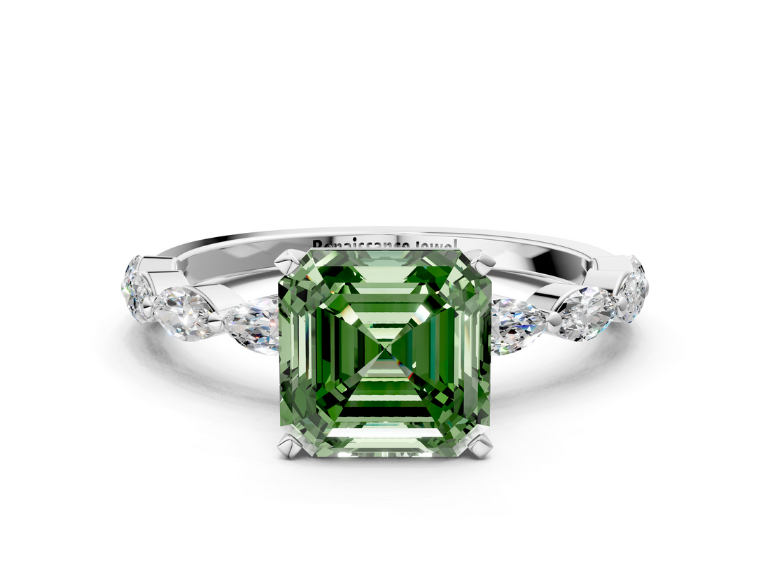 White gold Fancy Green Asscher  Solitaire Marquise Side Stone Prong Setting Ring_17