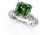 White gold Fancy Green Asscher  Solitaire Milgrain Diamond Engagement Ring with Bezel and Marquise Band_1