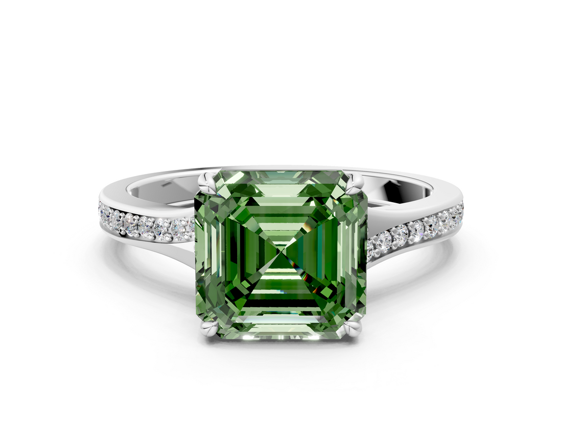 White gold Fancy Green Asscher  Solitaire Pavé Band with Four-Prong Setting_17