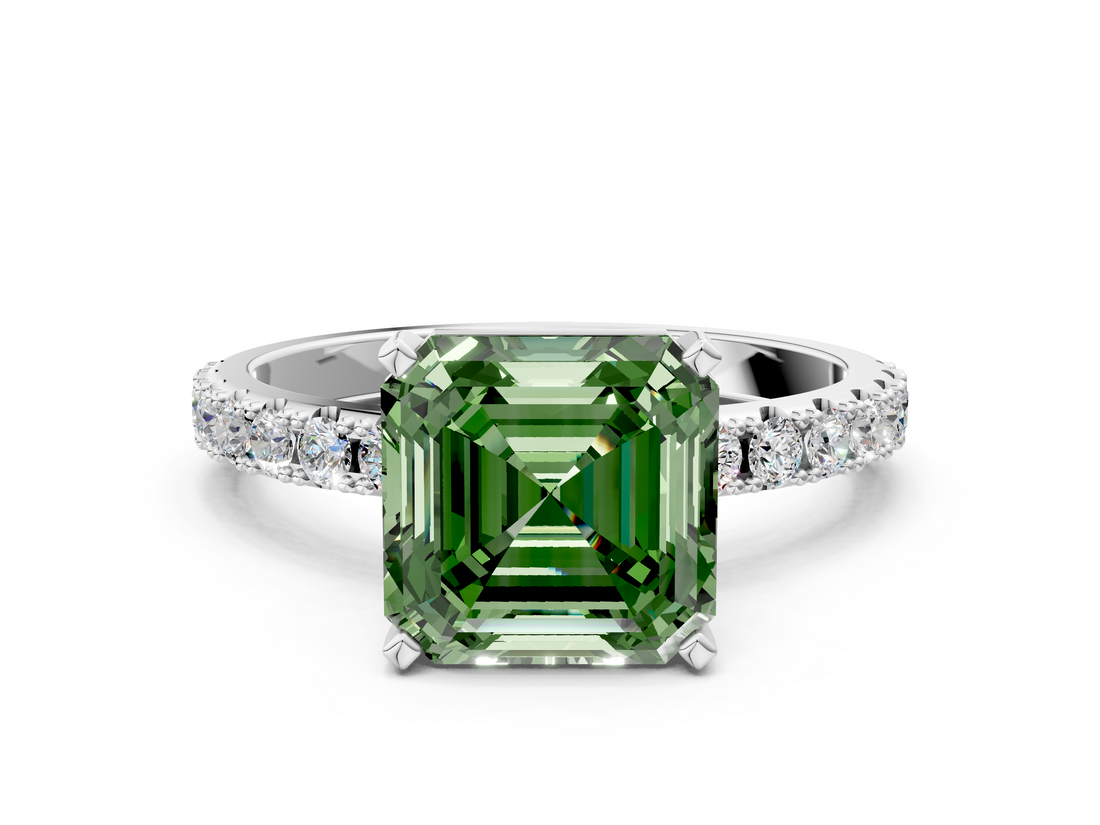 White gold Fancy Green Asscher  Solitaire Pavé Band with Four-Prong Setting_17