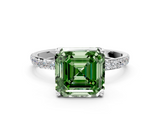 White gold Fancy Green Asscher  Solitaire Pavé Diamond Engagement Ring with Four-Prong Setting