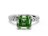 White gold Fancy Green Asscher  Solitaire Pave Diamond Engagement Ring with Four-Prong Setting