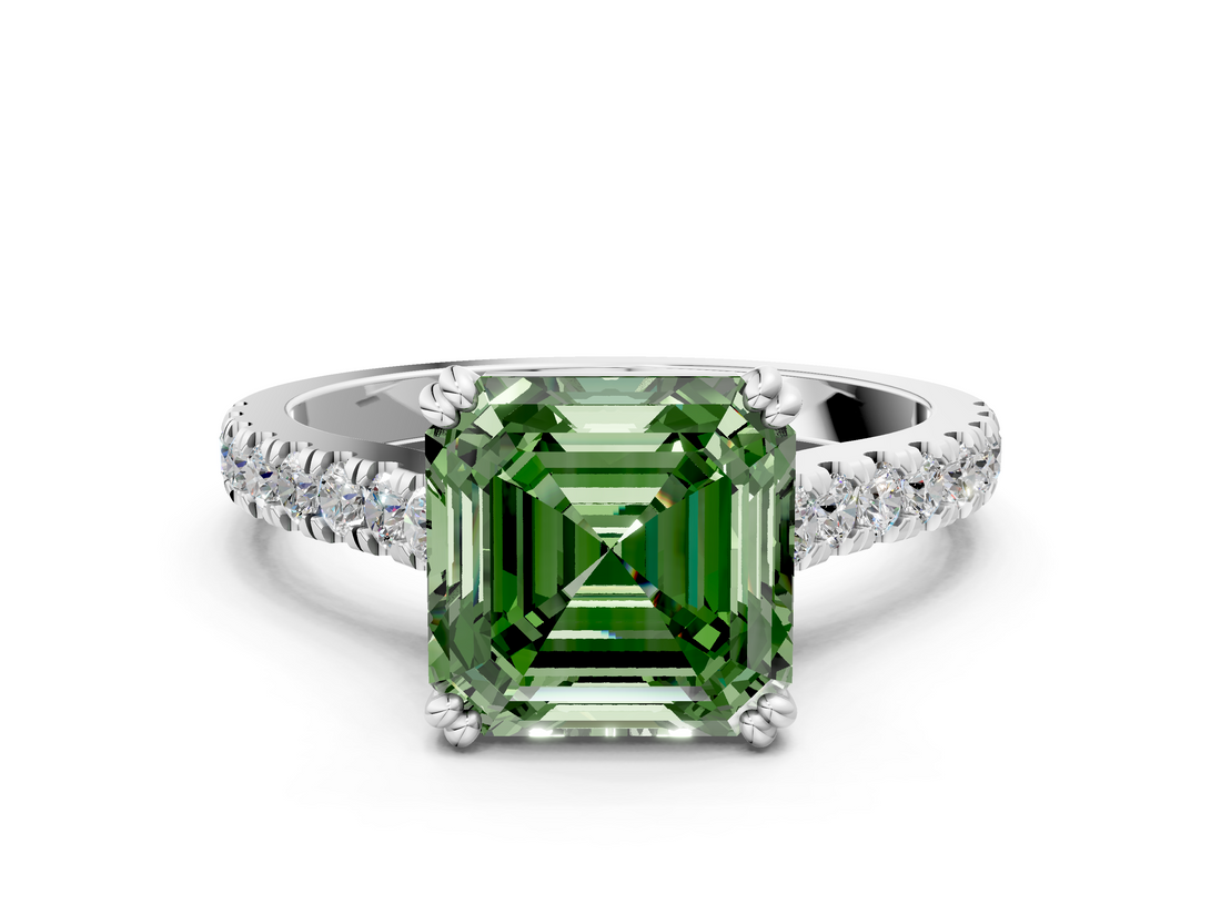 White gold Fancy Green Asscher  Solitaire Pave Diamond Engagement Ring with Prong Setting_17