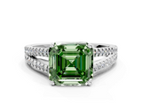 White gold Fancy Green Asscher  Solitaire Split Shank Pavé Diamond Engagement Ring