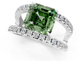 White gold Fancy Green Asscher  Solitaire Split Shank Pave Diamond Ring_47