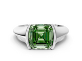 White gold Fancy Green Asscher  Solitaire Tension Set Diamond Ring