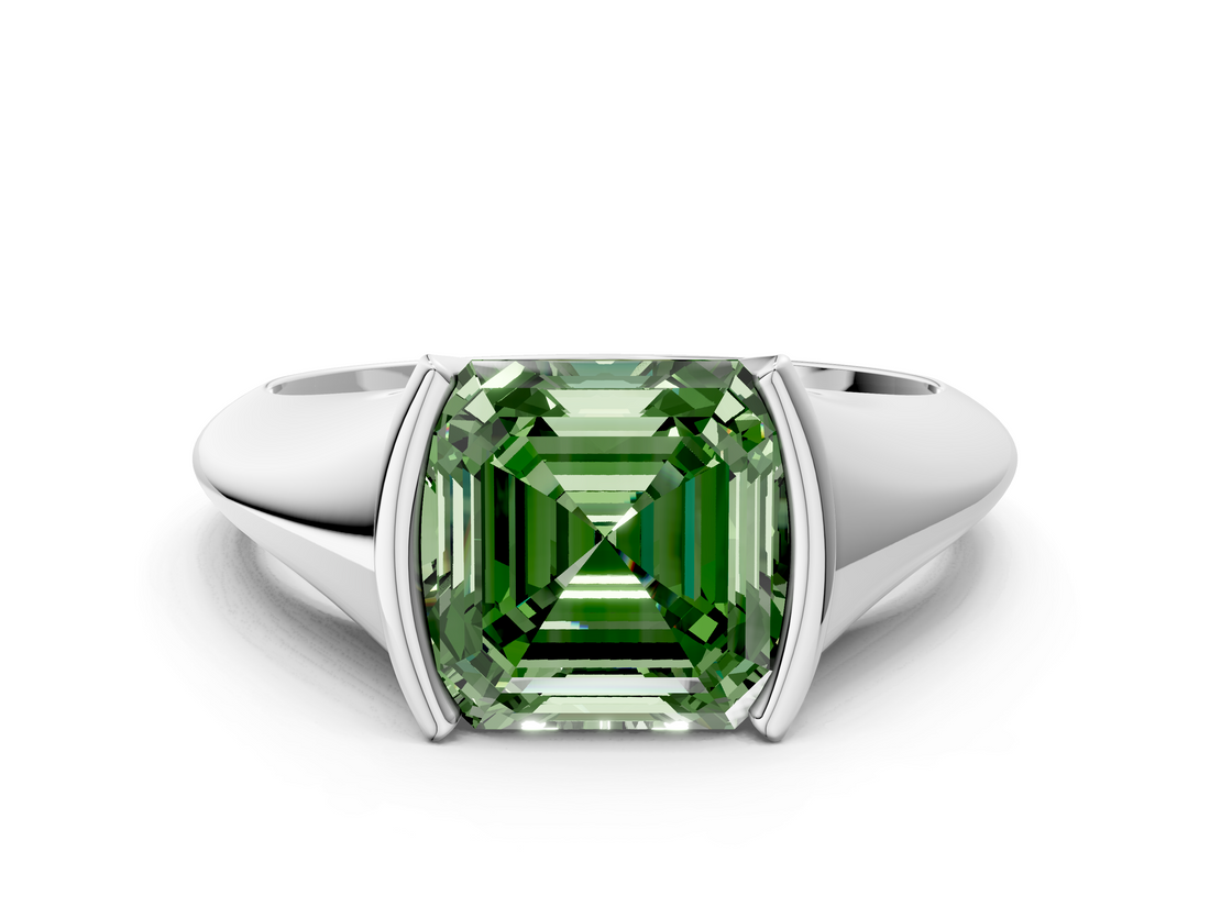 White gold Fancy Green Asscher  Solitaire Tension Set Diamond Ring