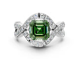 White gold Fancy Green Asscher  Solitaire Twist Band Pavé Diamond Engagement Ring_15