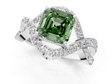 White gold Fancy Green Asscher  Solitaire Twist Band Pavé Diamond Engagement Ring_16