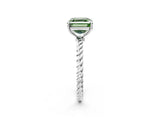 White gold Fancy Green Asscher  Solitaire Twist Band Ring with Four-Prong Setting_15