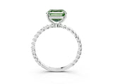 White gold Fancy Green Asscher  Solitaire Twist Band Ring with Four-Prong Setting_16