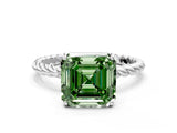 White gold Fancy Green Asscher  Solitaire Twist Band Ring with Four-Prong Setting_160