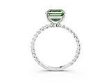 White gold Fancy Green Asscher  Solitaire Twist Band Ring with Four-Prong Setting_164