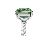 White gold Fancy Green Asscher  Solitaire Twist Band Ring with Four-Prong Setting_18