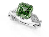 White gold Fancy Green Asscher  Solitaire Twist Band with Leaf Prong Setting 2