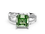 White gold Fancy Green Asscher  Solitaire Twist Band with Pavé Accents and Four-Prong Setting_20