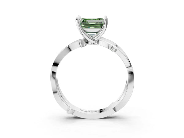 Sterling Silver Asscher Cut Crossover Twist Pave Engagement Ring Setting for Fancy Green Center