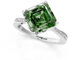 White gold Fancy Green Asscher  Solitaire Twist Band with Pavé Diamonds and Four-Prong Setting_112