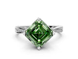 White gold Fancy Green Asscher  Solitaire Twist Band with Pavé Diamonds and Four-Prong Setting_116