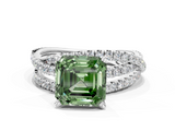 White gold Fancy Green Asscher  Solitaire Twist Band with Pavé Setting and Four-Prong Setting
