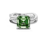 White gold Fancy Green Asscher  Solitaire Twist Band with Pave Prong Setting_17