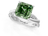 White gold Fancy Green Asscher  Solitaire Twist Band with Pave Prong Setting_18